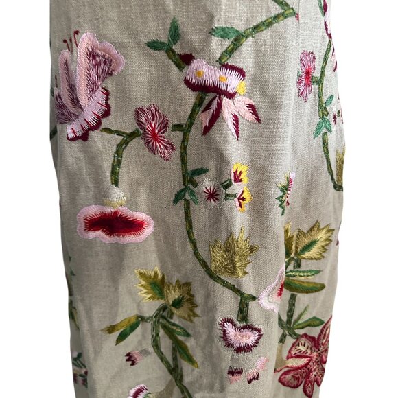 CARLISLE 100% Linen Floral Embroidered Dress and Matching Scarf Shawl - Picture 8 of 14